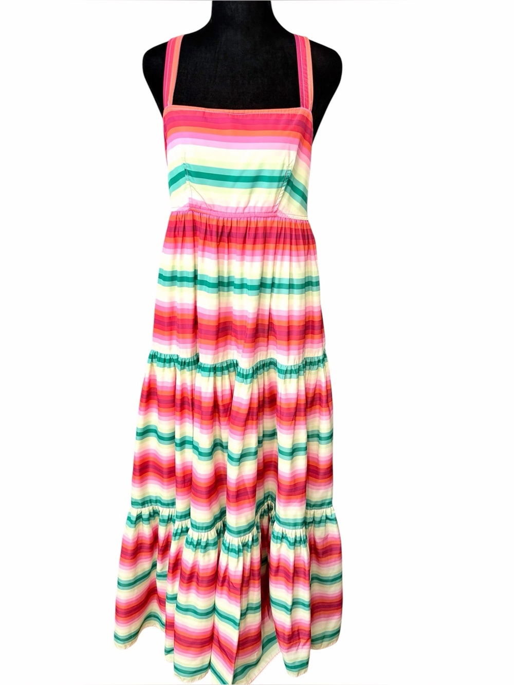 J Crew Tiered Maxi Dress Stripe 4 Red Green Preppy Kentucky Derby Summer Boho